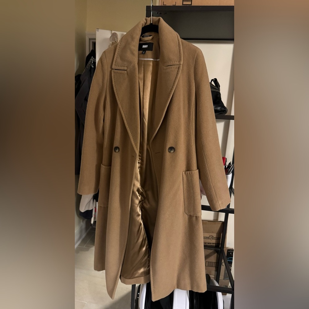 Dkny camel belt wrap wool coat XS